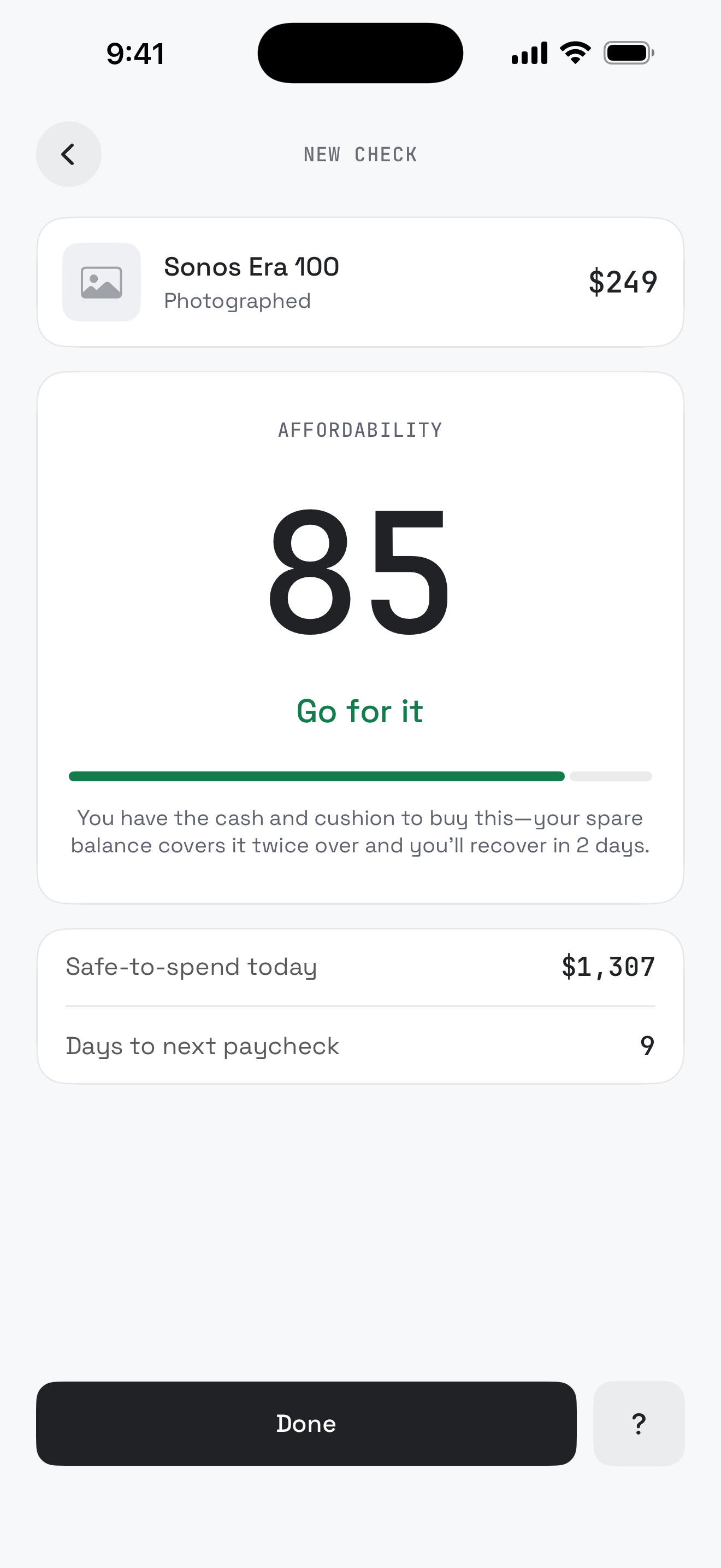 The same Go for it score, shown in light mode